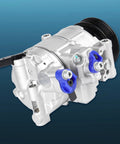Keep Your Sweet Ride Chillin Smooth With This Hella Durable Ac Air Conditioner Compressor And Clutch Kit For Audi A4 A5 Quattro 2.0L And 3.2L Vehicles 2007 Through 2016, silver compressor with pulleys and fittings.