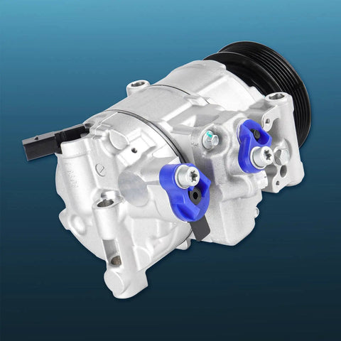 Keep Your Sweet Ride Chillin Smooth With This Hella Durable Ac Air Conditioner Compressor And Clutch Kit For Audi A4 A5 Quattro 2.0L And 3.2L Vehicles 2007 Through 2016, silver compressor with pulleys and fittings.