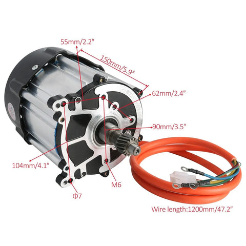 Heavy Duty 72V 1500W Brushless Differential Motor With Rock Solid Build And Kickass Torque For Trikes Golf Carts Mobility Scooters Go Karts Atvs Featuring 16 Tooth Spline Drive System detailed view with dimensions labeled.