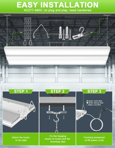 Easy installation steps for Premium Led Linear High Bay Light Packing Kickin Sixty Thousand Lumens for warehouses.