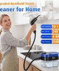 Woman using Handheld Steam Cleaner For Home And Car, 2500W High Pressure Hot Steamer, cleaning kitchen vent with steam.