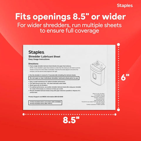 Shredder Lubricant Sheets Pack Of 24 For Cross Cut And Micro Cut Shredders, Reduces Friction And Noise, Prevents Jams, Keeps Blades Sharp, No Fuss Clean And Oil, Prolongs Shredder Life And Performance, 8.5 x 6 in sheet