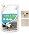 Image of a 500ml pack of caulking glue, waterproof coating type, used for sealing cracks shown in two close-up examples.