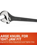 Heavy-Duty Adjustable Black Oxide Wrench With Tapered Handle And Hex Jaw Design For Slippage-Free Tightening, Ergonomic 18 Inch