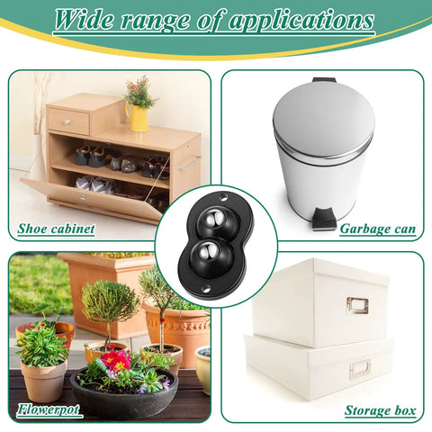Image showing a variety of applications for 16 Piece Self Adhesive Appliance Wheels With 360 Degree Swivel Casters And Dual Steel Ball Bearings For Easy Glide And Smooth Rolling 55 Lb Capacity No Scratch Floor For Coffee Makers Microwaves Air Fryers And Trash Cans, including on shoe cabinets, garbage cans, flowerpots, and storage boxes.