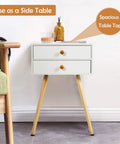 Killer White Industrial End Tables And Nightstands Set Of Two With Smooth Glide Drawers For Your Prime Bedroom Vibe Big Time Storage Bedside Side Tables Solid Wood Frame Totally Lightweight, featuring a side table with two drawers.