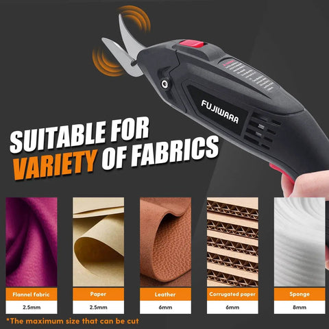 Premium Dual Replacement Blades for Electric Scissors Multipurpose Cutting Tool Perfect For Fabric Leather Cardboard Paper And Canvas in use with various materials.