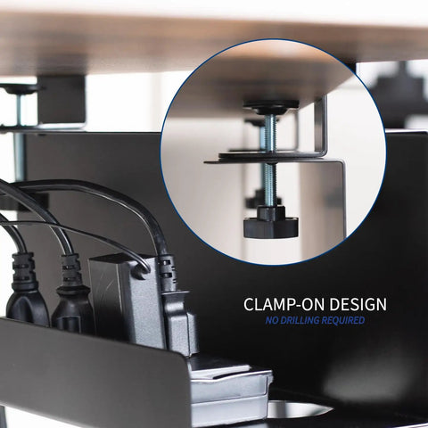 No Drill Clamp On 17 Inch Power Strip Tray under desk with clamp design