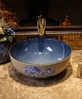 USZWBY Vessel Sinks Bathroom Vessel Sink Art Countertop Basin Utensil Round Ceramic Washbasin with Faucet Bathroom Bowl Sink on countertop.