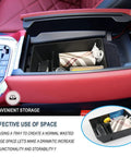 BMW Center Console Organizer Tray for 2020 to 2026 X5 X6 X7 Models installed in armrest, black storage box with items inside