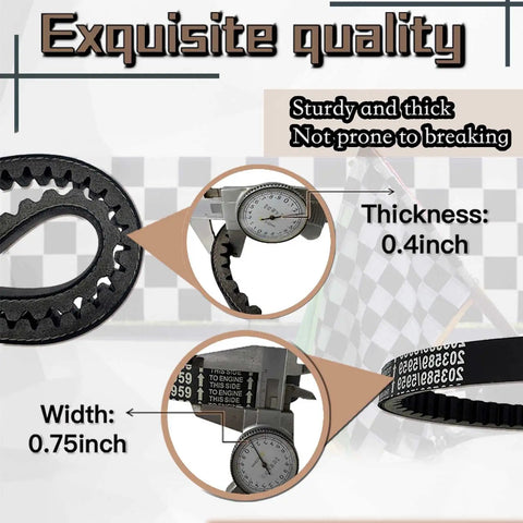 30 Series Go Kart Drive Belt For Coleman KT196 CVT Torque Converter Fits CK196 T Manco 5959 Comet 203589 Murray 12 848 Asymmetrical Belt 3 Pack showing thickness and width measurements
