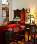 Crystal Square Tiffany Style Stained Glass Table Lamp 16 Inch Wide Handcrafted Desk Light in a cozy living room setting