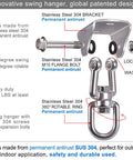 Heavy Duty Stainless Steel Swing Hanger Ceiling Mount With Free Swivel Hook Hardware Kit For Yoga Swing Hammock Chair Porch Swing Sets Up To 1000 Lb Capacity Rustproof SUS 304 exploded view