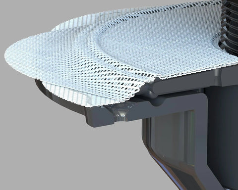 Close-up of PVC Three Piece Shower Drain Assembly 2-Inch Black With Hair Trap and 4-Inch Square Riser, side view showing detail.