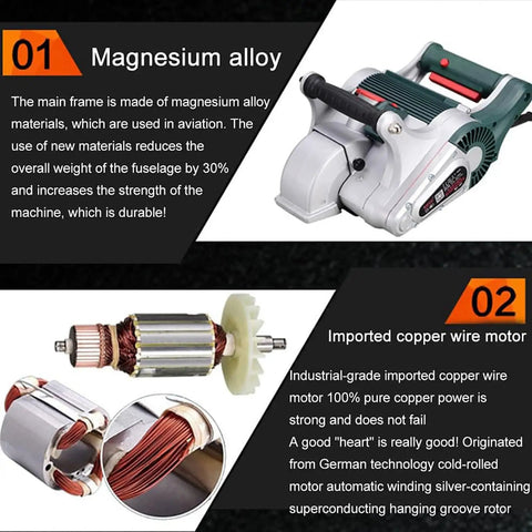 Dust Free Wall Groove Cutter With 9000 RPM Motor, 4800W Copper Wire Power, Beefy Magnesium Alloy Body, focusing on motor components