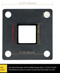 Heavy Duty Steel Fence Base Flange Kit For 2 Inch Square Posts with dimensions marked on a black flange plate.