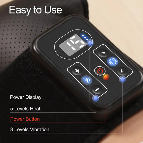 Close-up of control panel on Cordless Knee Massager With Heat And Vibration, 5 Heating Levels And 3 Massage Modes for pain relief.