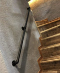 Dead Easy Install Wall Mounted Stair Handrail Industrial Pipe Style Wrought Iron Finish Black Anti Slip Safety Railing on staircase.