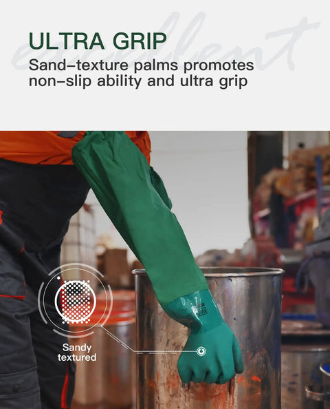 Top Shelf Pvc Chemical Resistant Work Gloves Waterproof Reusable Heavy Duty Grip Solvent Proof Industrial Rated Long Lasting Tough As Nails Built For The Daily Grind with sandy textured palms.