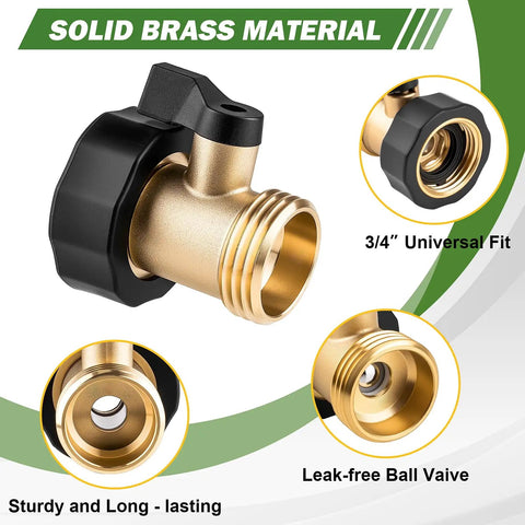 Solid Brass Garden Hose Shut Off Valve Three Quarter Inch Connector Heavy Duty Water Hose Stopper With Easy Turn Handle Two Pack Includes Four Extra Rubber Washers For Leak Free Control, 3/4-inch brass valve