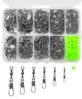 Beefed-Up All In One Fishing Barrel Swivels With Snap Kit And Luminous Beads Set For Saltwater Rigs 350 Pieces 10Lb To 36Lb Heavy Duty Swivel Assortment For Trolling And General Freshwater Use, organizer box with swivels and beads