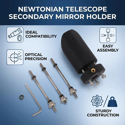 Newtonian Reflector Telescope Mount With ABS Iron Rod Holder for 35mm Mirror and 160mm Tube, assembly components displayed