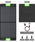 Power Beast 2400W Portable Power Station With 2x100W Solar Panels 1843.2Wh LiFePO4 Battery dimensions and connectors shown