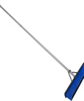 No Nonsense Commercial Floor Sweep With Integrated Squeegee Includes Sixty Inch Three Piece Aluminum Handle And 24 Inch Broom Head, blue with long handle.