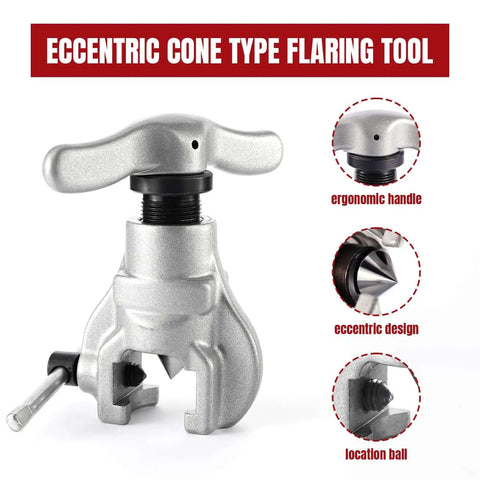Close-up of eccentric cone flaring tool from Seven Die Flaring Tool Set For HVAC Tubing Copper Aluminum Brass Flares At Forty Five Degrees