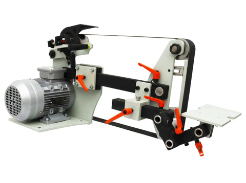 Professional Variable Speed Belt Sander With 72 Inch Abrasive Belts And Extra Grinding Discs For Killer Knife Sharpening And Slick Metal Polish 220V Benchtop Grinder, featuring a powerful motor and adjustable parts.