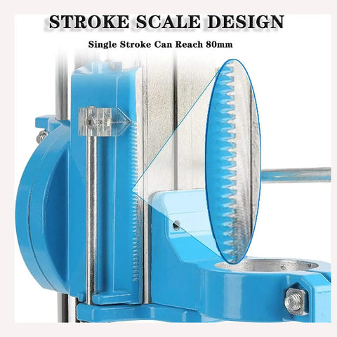 Heavy Duty Electric Drill Stand With 90 Degree Rotatable Head And 80Mm Stroke For High Precision Work, showcasing the stroke scale design.