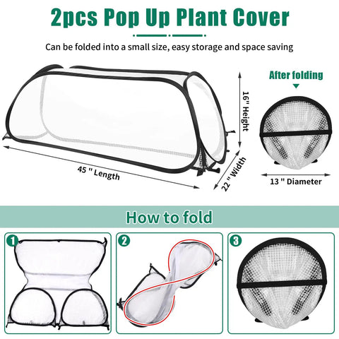 Two Pack Raised Bed Garden Covers 45 Inches Long 22 Inches Wide 16 Inches High Greenhouse Style Freeze Protection for Seedlings Fruits and Vegetables Rows Includes Stakes