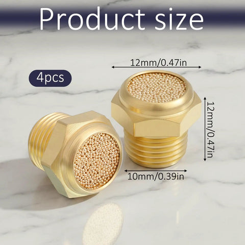 Pneumatic Sintered Brass Breather Filter And Exhaust Muffler Kit 1/8 NPT Bronze Vent shown with size dimensions