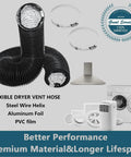 4 Inch Dryer Vent Hose 10 Feet Flexible PVC Duct For HVAC Ventilation Built Tough Three Layer Aluminum Foil with clamps and devices