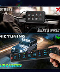 Comparing bulky wired switch with Eight Gang Slim Wireless Switch Panel For Cars RVs And UTvs With 208 Feet Range Drill Free Install