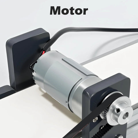 Close-up of motor section of 12V Desktop Conveyor Belt With Adjustable Speed From 0 To 116 RPM Compact 19.7 Inch Long By 3.9 Inch Wide Belt