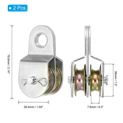 Beefy Heavy Duty Double Pulley Block Wheel Set Two Pack 38mm Carbon Steel Construction For Lifting And Towing Applications Indoor Outdoor Use Rust Resistant Waterproof Built To Last, 2 pcs