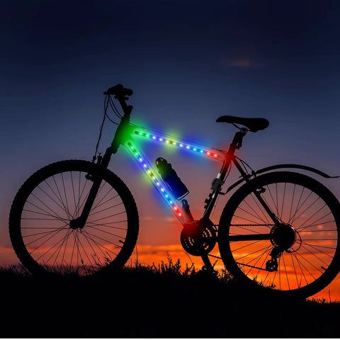 LED Light Kit For Scooters With Multi Color LEDs, Lighting Modes, And App Control, Battery Box Night Riding Lights on bicycle at sunset