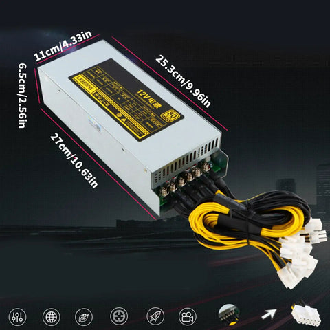Heavy Duty 3600W Mining Power Supply For Multi GPU Rigs And Industrial Miners 180 To 265V Switching PSU With Metal Housing Quiet Operation Built Tough For Stable Power And Safety, metal PSU with cables