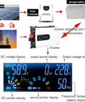 Diagram showing 5000W Hybrid Solar Inverter for Off Grid Homes and RVs 24V DC to 110V and 220V AC components and voltage display.
