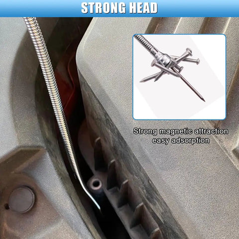 Flexible Magnetic Pickup Tool 24 Inch Bendable Snake Grabber with strong magnetic head holding metal nails in a tight space