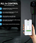 High Performance Level 2 EV Charger 40 Amp 9.6 KW Fast Charge 240 Volt NEMA 14-50 Plug J1772 Standard with mobile app control.