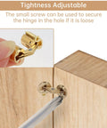 Close-up of 8 Pack 8mm Hidden Brass Barrel Hinges with magnet drill bit installed in wooden cabinet
