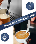 Kick Start Your Day Right With This Fully Automatic Espresso Machine, Built-In Conical Burr Grinder And Swift Milk Frother, 15-Bar Pressure, Smart Lcd Panel, Pid Temperature Control, Six Custom Presets, Heavy Duty Stainless Steel Frame, 120V Ready, showcasing powerful steam wand frothing milk for coffee.