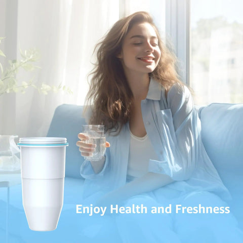 Woman enjoying water with Water Filter Replacement Pack For ZeroWater Pitchers And Dispensers Reduces TDS And Chlorine Mercury And Lead NSF ANSI 372 Certified Pack Of 3 Go To High Quality Filters For Fresh Clean Tasting Water