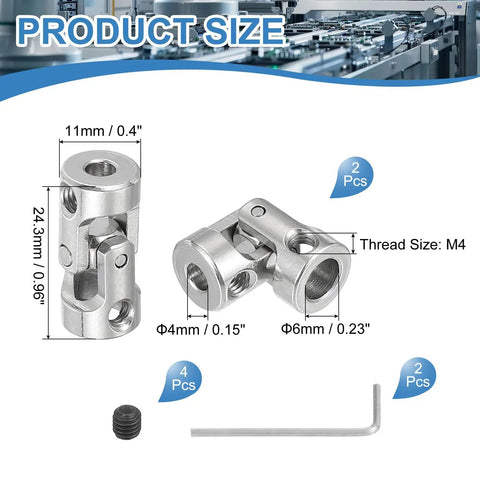 Rotatable Universal Steering Shaft 6mm To 4mm Inner Diameter U Joint Coupler Set For RC Cars Robots And Model Motors Includes M4 Screws And Spanner Beefed Up Upgrade Kit, 11mm x 24.3mm