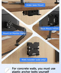 Boss Grade Adjustable Mini Pc Mount Bracket Vesa Under Desk And Monitor Arm Computer Holder Hella Secure Quick Swap Design For Nuc Chromebox Mac Mini And Thin Clients 2 Pack displayed in various mounting positions under desk and on monitor stand.