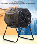 Outdoor 160L Rotating Compost Tumbler Bin For Garden And Yard Waste, shown on a sturdy frame in a weather-resistant setting.