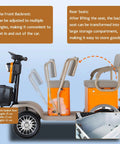 Haoweih 4 Passenger Electric Golf Cart For Adults And Seniors, 20 Mile Range, 440 Lb Capacity, Low Speed Lsv showing adjustable front backrest and storage rear seat.
