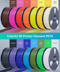 Colorful PETG filament spools for 3D printing in various shades, showcasing options beyond PETG Filament 1.75mm 1Kg Gray